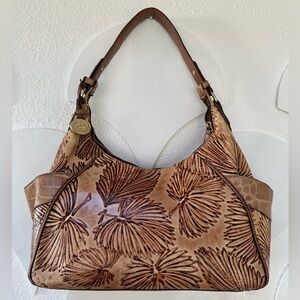 Brahmin Tan Tahiti Collection Embossed Palms Rare Find